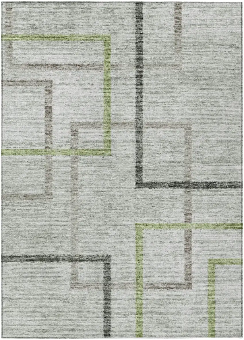 Green And Charcoal Geometric Washable Indoor Outdoor Area Rug Photo 2