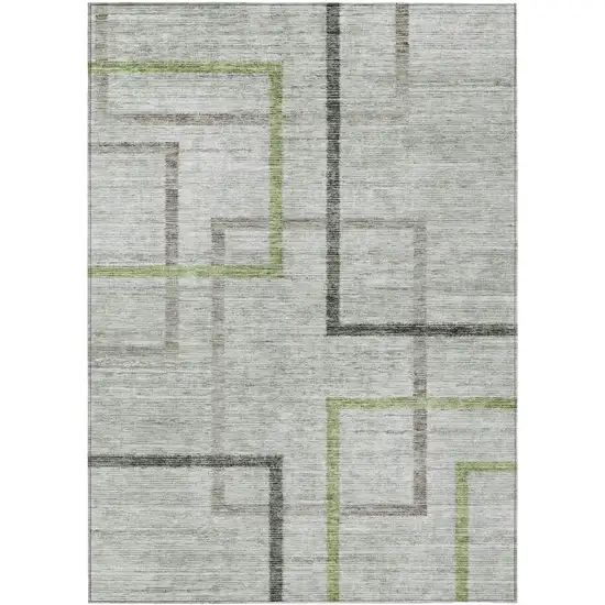 Green And Charcoal Geometric Washable Indoor Outdoor Area Rug Photo 2