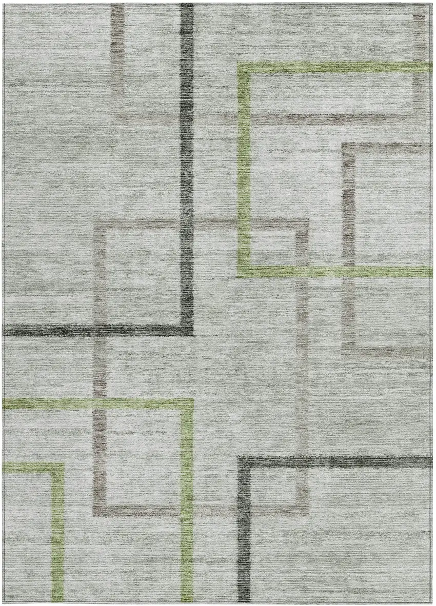 Green And Charcoal Geometric Washable Indoor Outdoor Area Rug Photo 7