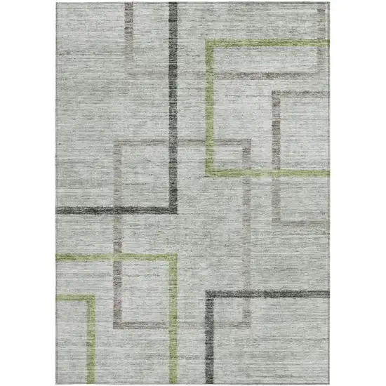 Green And Charcoal Geometric Washable Indoor Outdoor Area Rug Photo 7