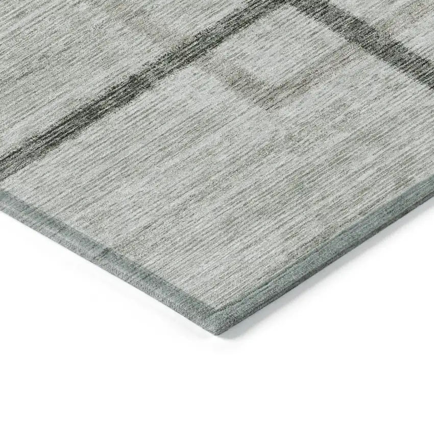 Green And Charcoal Geometric Washable Indoor Outdoor Area Rug Photo 5
