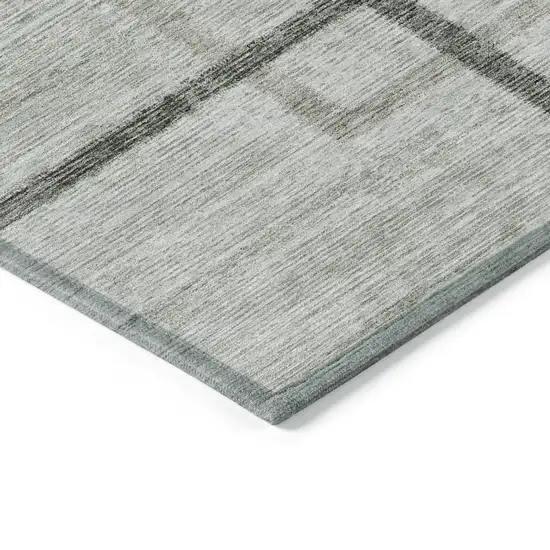Green And Charcoal Geometric Washable Indoor Outdoor Area Rug Photo 5