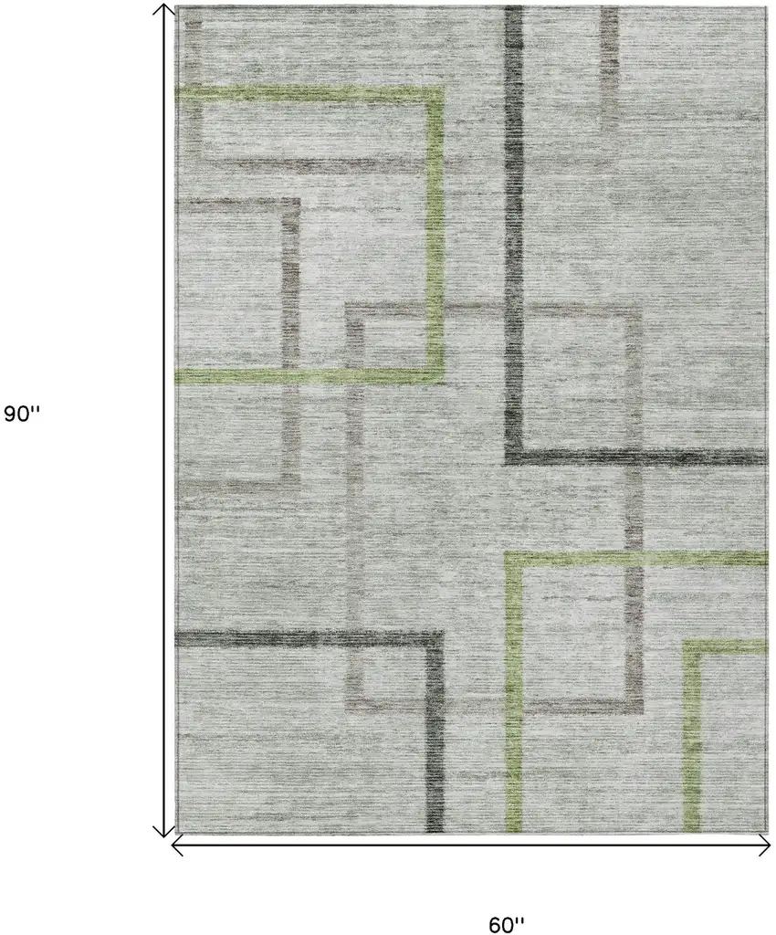 Green And Charcoal Geometric Washable Indoor Outdoor Area Rug Photo 3