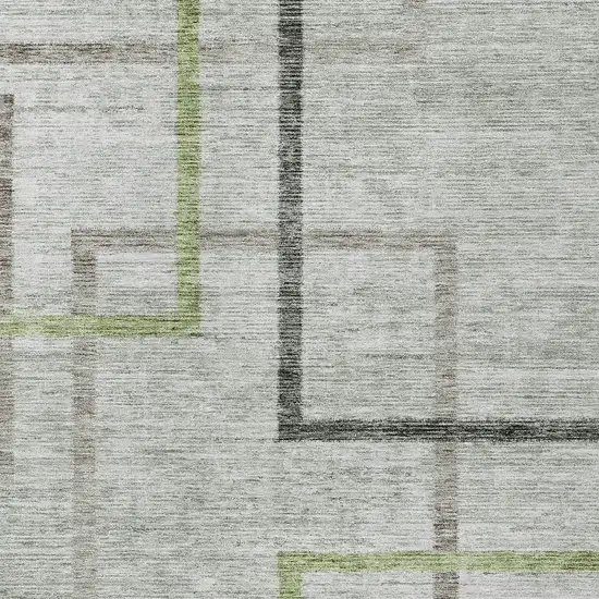 Green And Charcoal Geometric Washable Indoor Outdoor Area Rug Photo 6