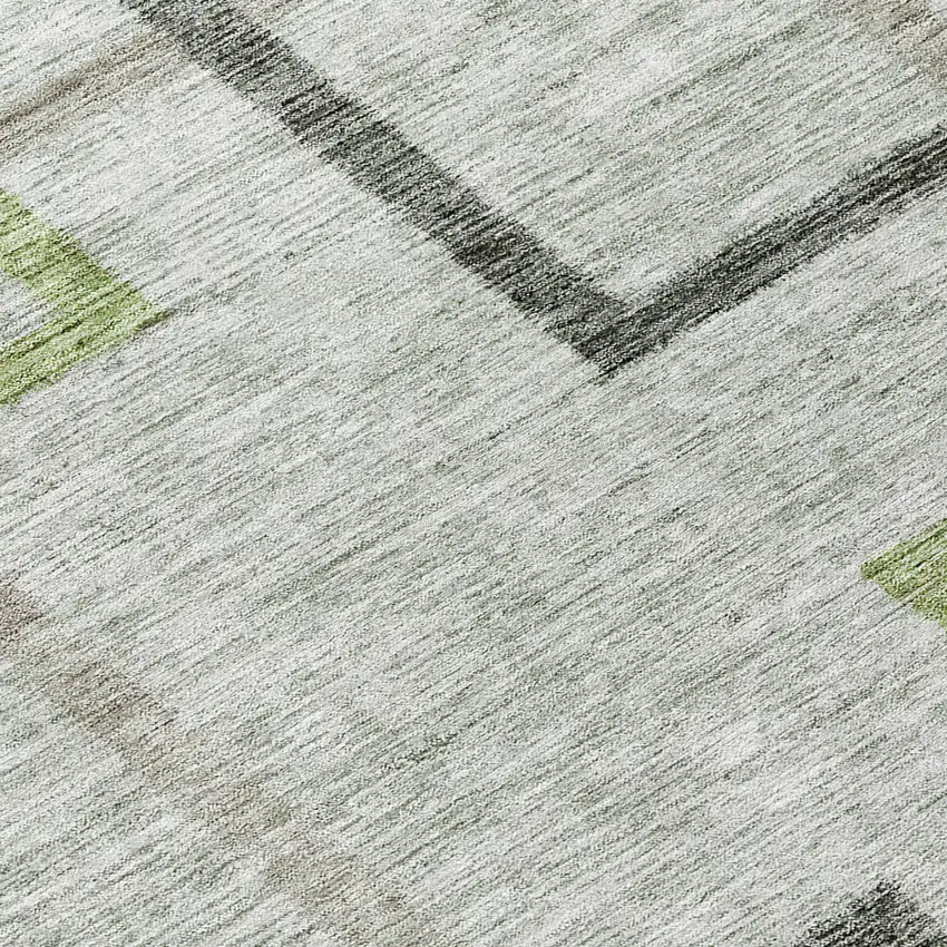 Green And Charcoal Geometric Washable Indoor Outdoor Area Rug Photo 8
