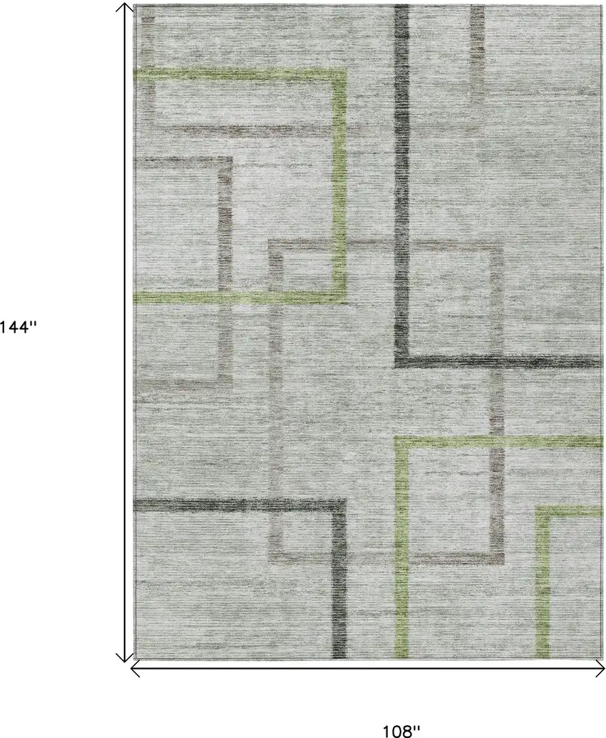 Green And Charcoal Geometric Washable Indoor Outdoor Area Rug Photo 3