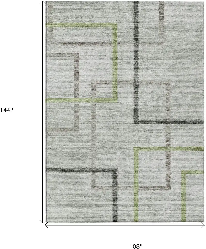 Green And Charcoal Geometric Washable Indoor Outdoor Area Rug Photo 3