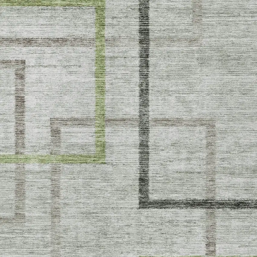 Green And Charcoal Geometric Washable Indoor Outdoor Area Rug Photo 6