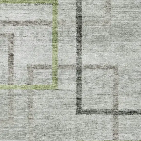 Green And Charcoal Geometric Washable Indoor Outdoor Area Rug Photo 6