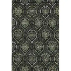Photo of Green And Charcoal Medallion Washable Area Rug With UV Protection