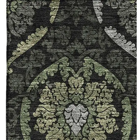 Green And Charcoal Medallion Washable Area Rug With UV Protection Photo 3