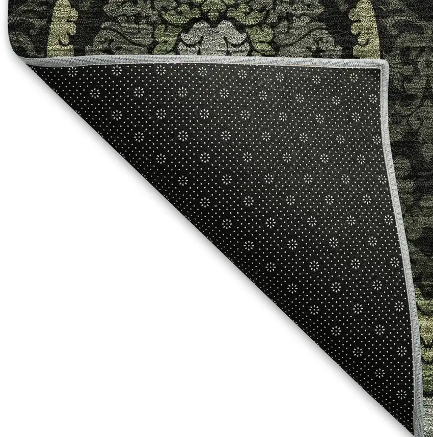 Green And Charcoal Medallion Washable Area Rug With UV Protection Photo 7