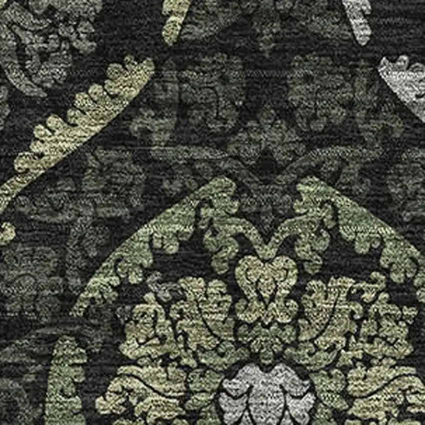 Green And Charcoal Medallion Washable Area Rug With UV Protection Photo 3