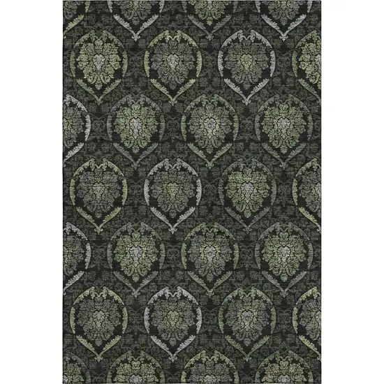 Green And Charcoal Medallion Washable Area Rug With UV Protection Photo 1