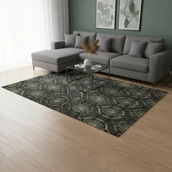 Green And Charcoal Medallion Washable Area Rug With UV Protection Photo 2