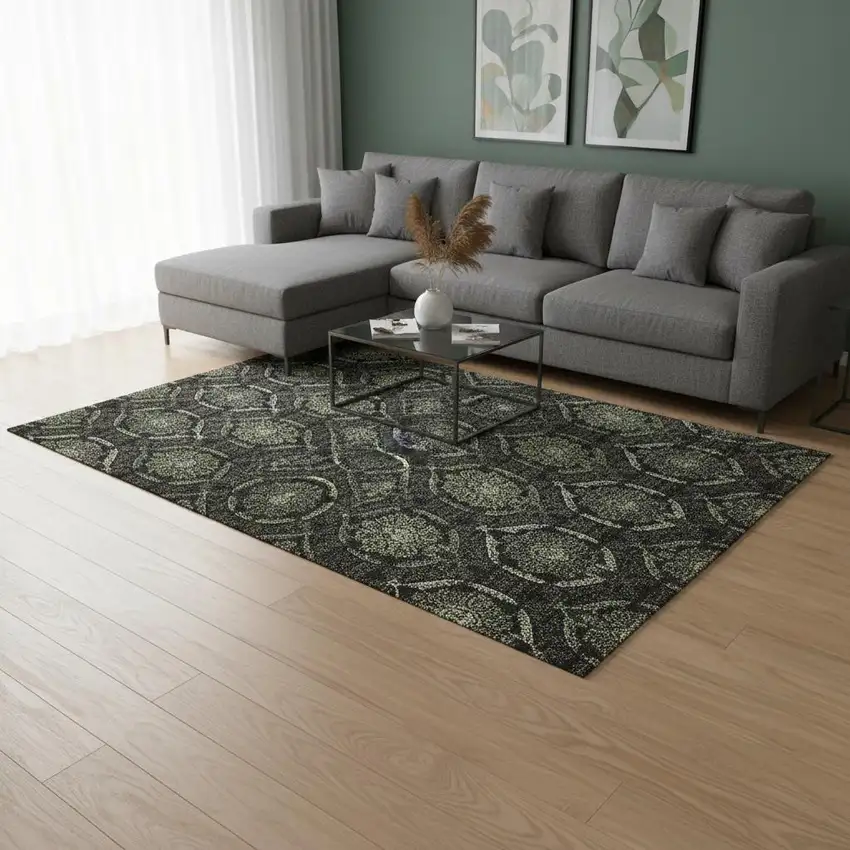 Green And Charcoal Medallion Washable Area Rug With UV Protection Photo 2