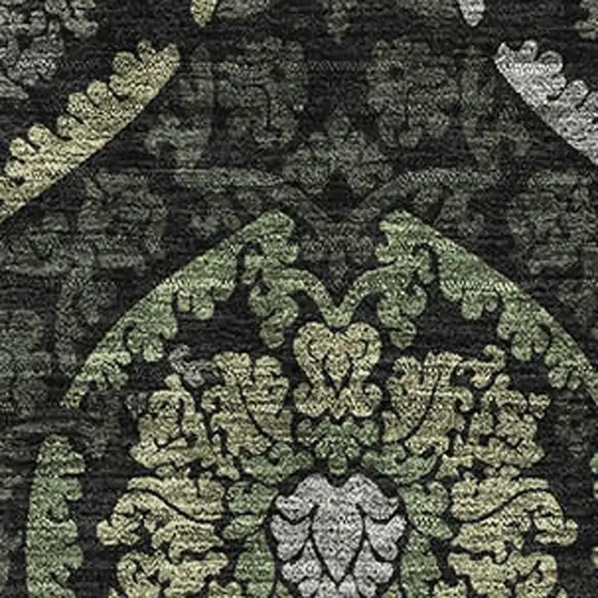 Green And Charcoal Medallion Washable Area Rug With UV Protection Photo 3