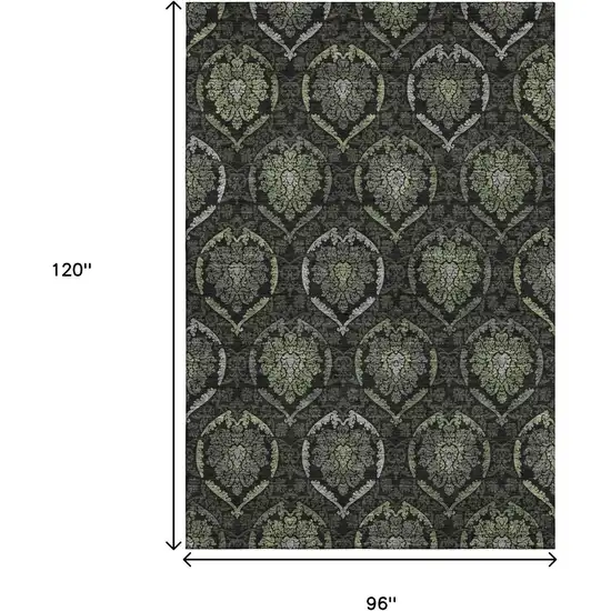 Green And Charcoal Medallion Washable Area Rug With UV Protection Photo 3