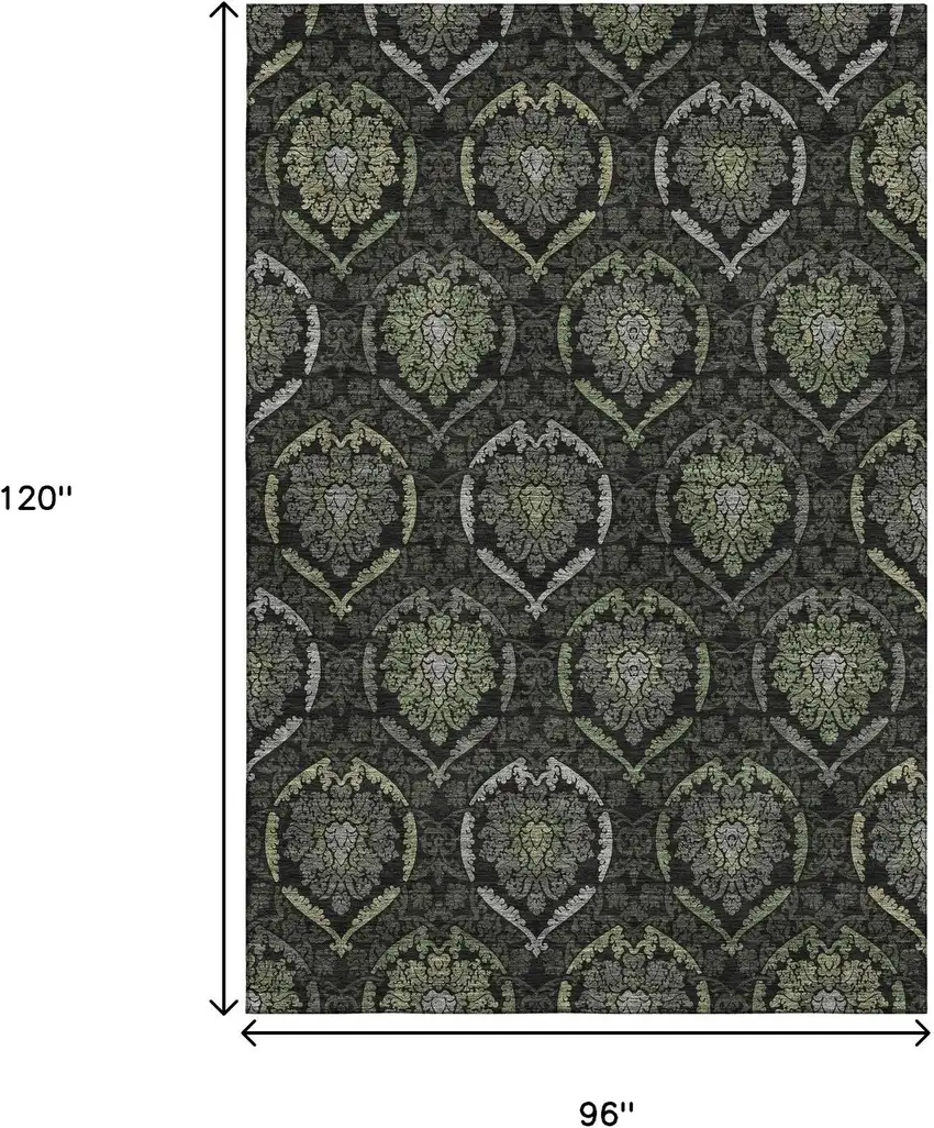 Green And Charcoal Medallion Washable Area Rug With UV Protection Photo 3