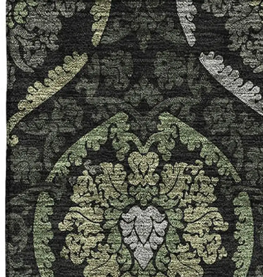 Green And Charcoal Medallion Washable Area Rug With UV Protection Photo 3