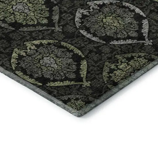 Green And Charcoal Medallion Washable Area Rug With UV Protection Photo 8