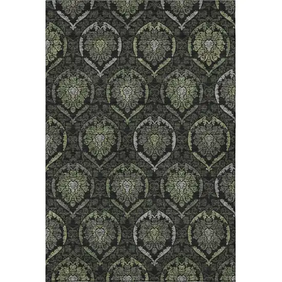 Green And Charcoal Medallion Washable Area Rug With UV Protection Photo 4