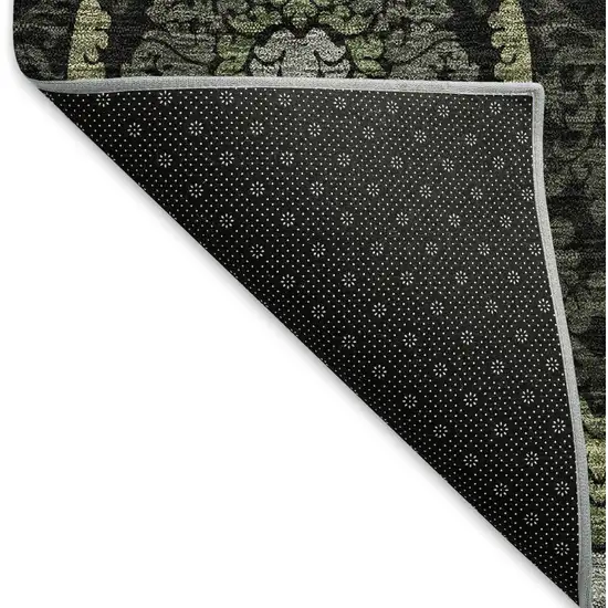 Green And Charcoal Medallion Washable Area Rug With UV Protection Photo 7