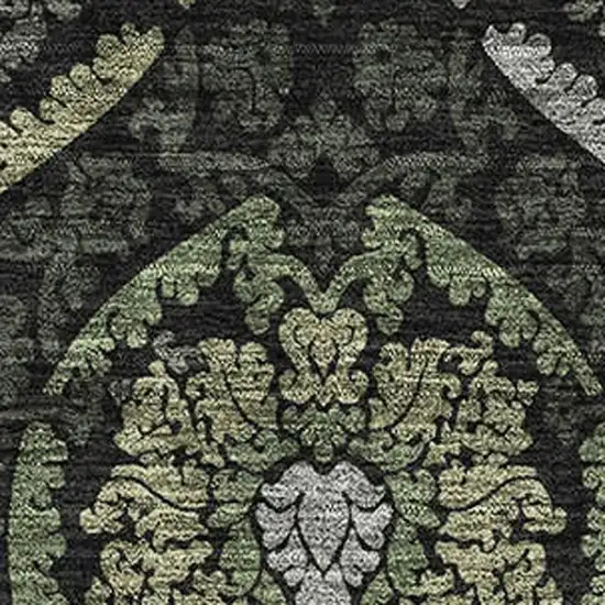 Green And Charcoal Medallion Washable Area Rug With UV Protection Photo 3
