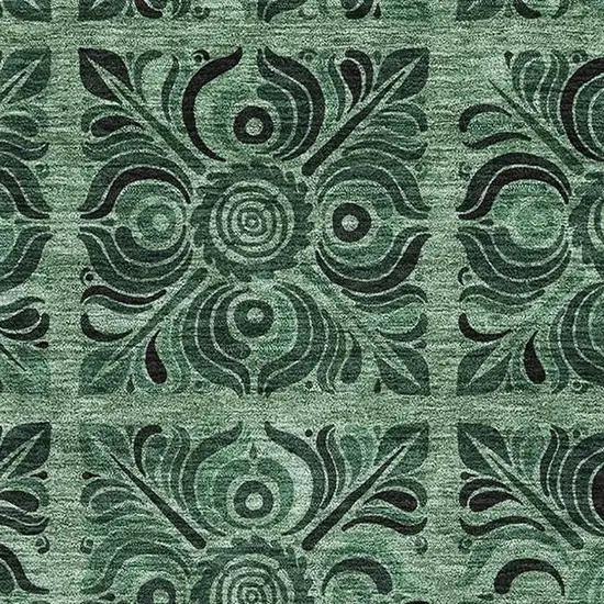 Green And Charcoal Medallion Washable Area Rug With UV Protection Photo 3