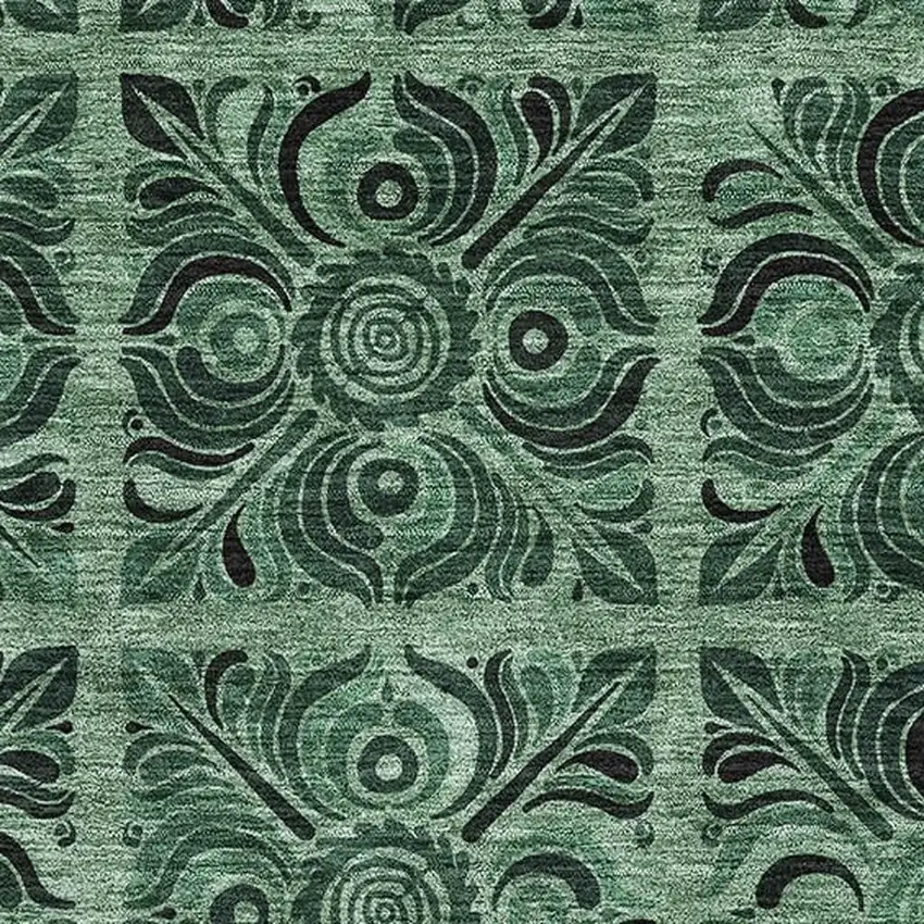 Green And Charcoal Medallion Washable Area Rug With UV Protection Photo 3