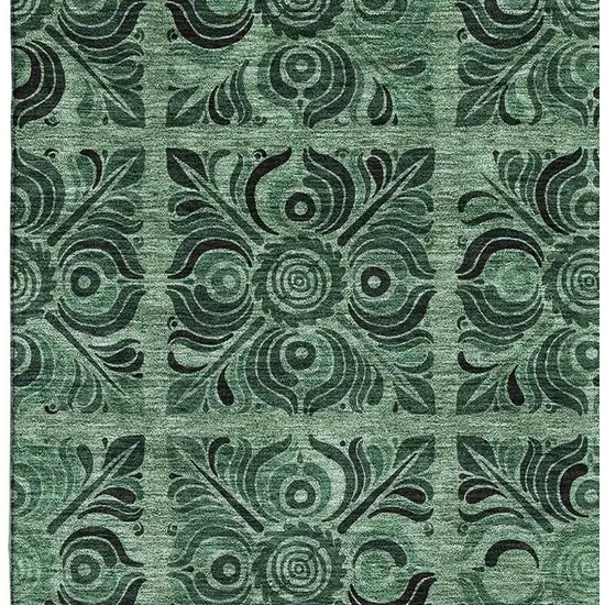 Green And Charcoal Medallion Washable Area Rug With UV Protection Photo 4