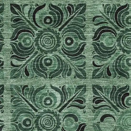 Green And Charcoal Medallion Washable Area Rug With UV Protection Photo 3