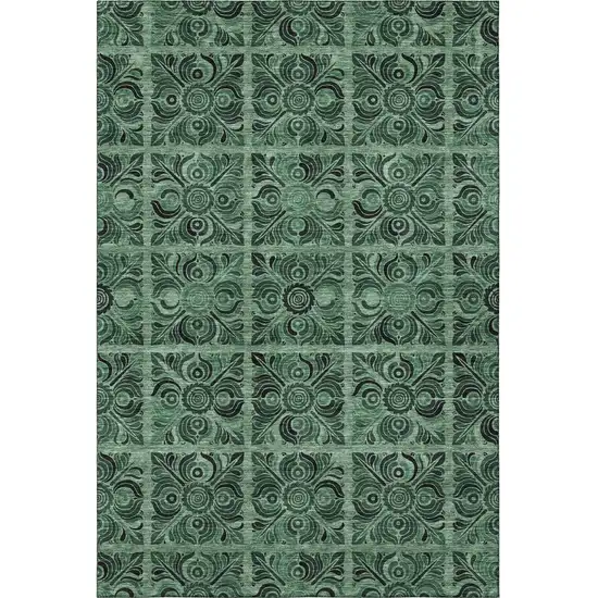 Green And Charcoal Medallion Washable Area Rug With UV Protection Photo 4