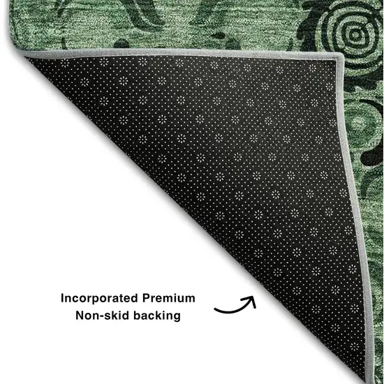 Green And Charcoal Medallion Washable Area Rug With UV Protection Photo 7