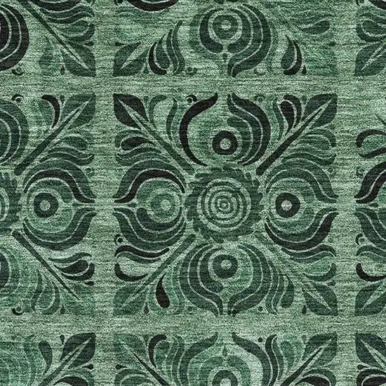 Green And Charcoal Medallion Washable Area Rug With UV Protection Photo 3