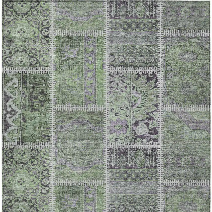 Green And Charcoal Patchwork Washable Indoor Outdoor Area Rug Photo 5