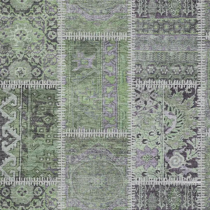 Green And Charcoal Patchwork Washable Indoor Outdoor Area Rug Photo 4