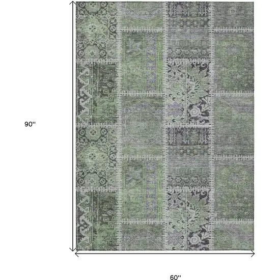 Green And Charcoal Patchwork Washable Indoor Outdoor Area Rug Photo 9
