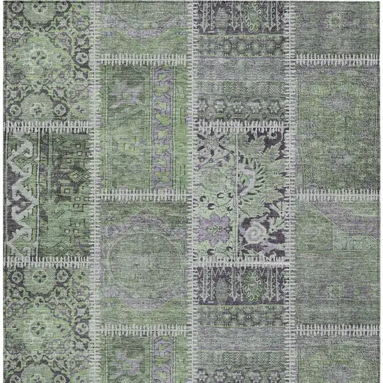 Green And Charcoal Patchwork Washable Indoor Outdoor Area Rug Photo 3