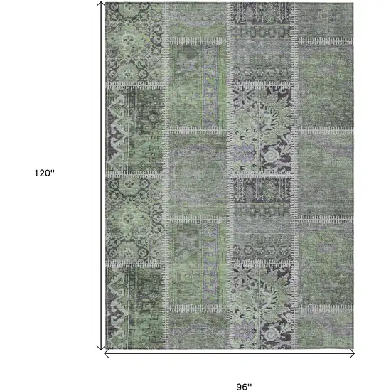 Green And Charcoal Patchwork Washable Indoor Outdoor Area Rug Photo 9