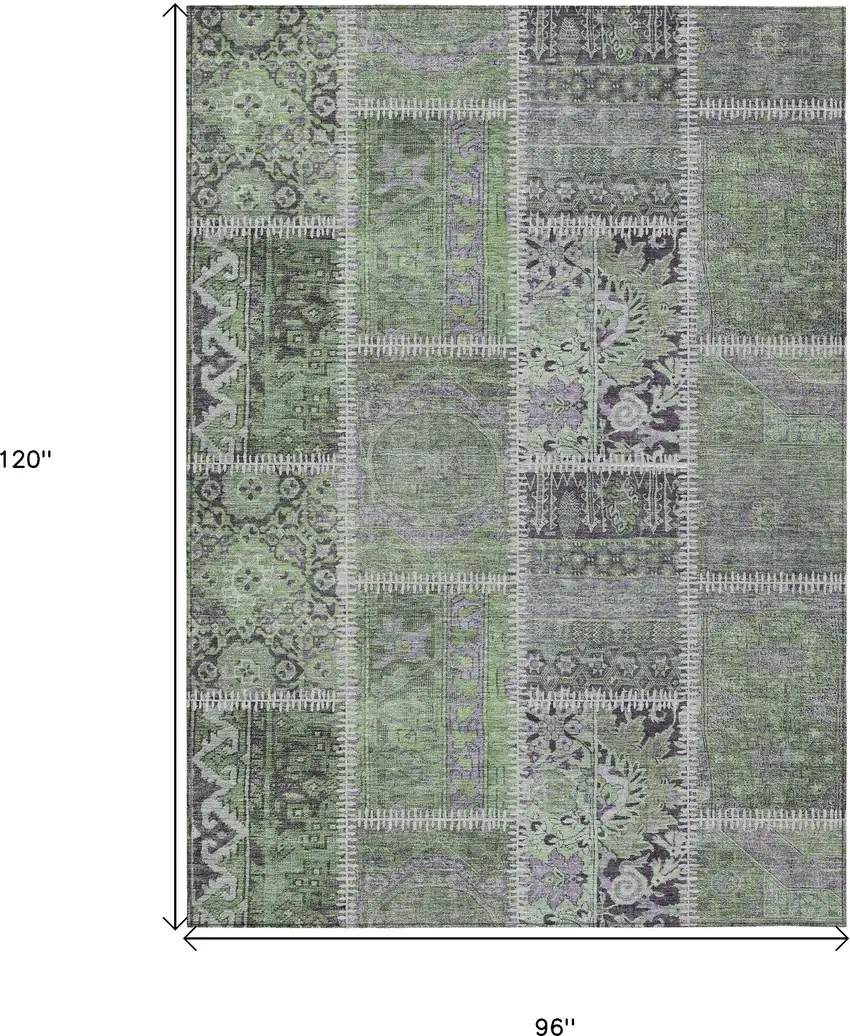 Green And Charcoal Patchwork Washable Indoor Outdoor Area Rug Photo 9