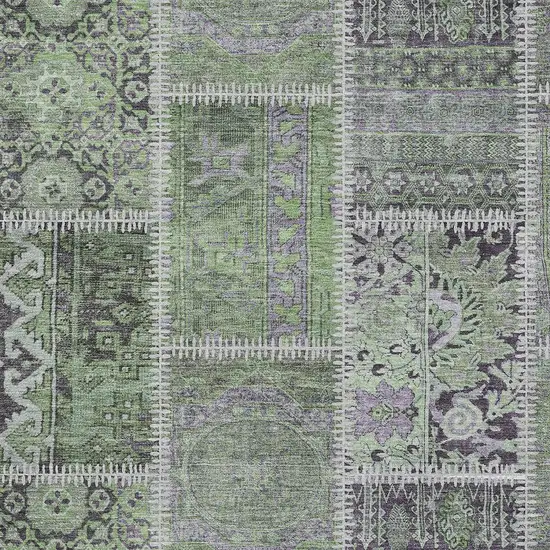 Green And Charcoal Patchwork Washable Indoor Outdoor Area Rug Photo 3