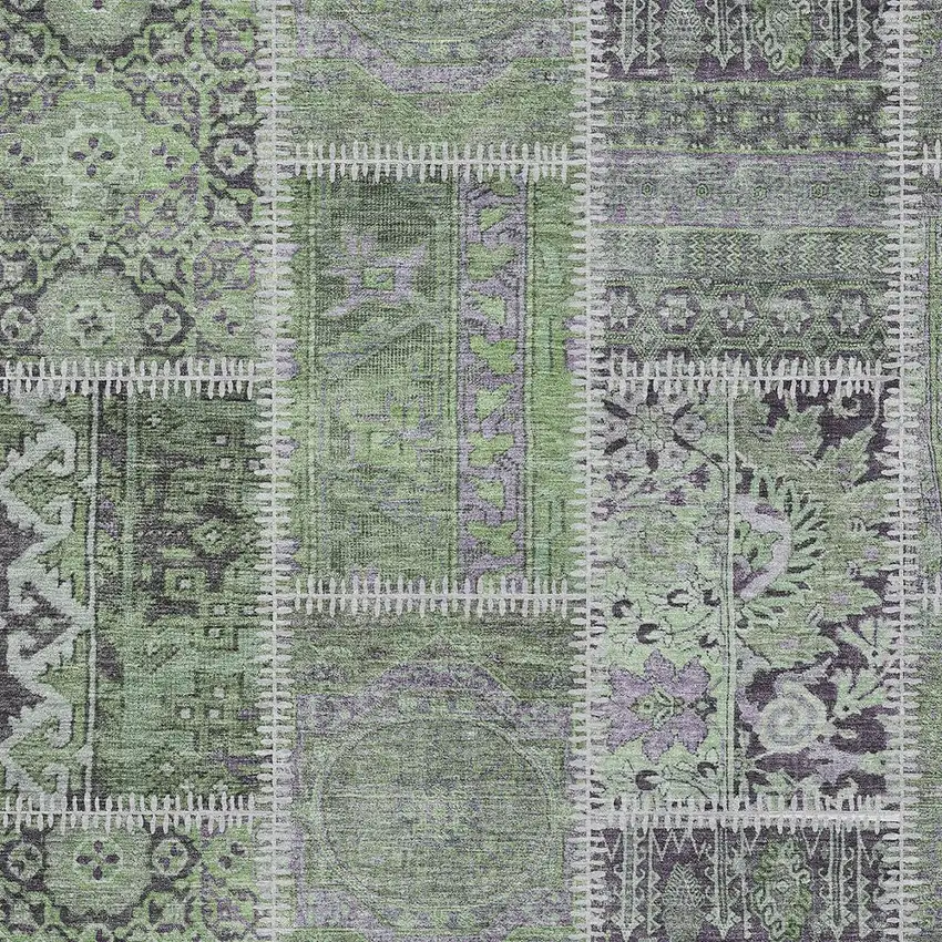 Green And Charcoal Patchwork Washable Indoor Outdoor Area Rug Photo 3