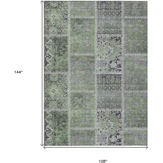 Green And Charcoal Patchwork Washable Indoor Outdoor Area Rug Photo 9