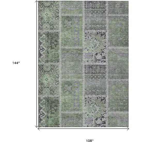 Green And Charcoal Patchwork Washable Indoor Outdoor Area Rug Photo 9