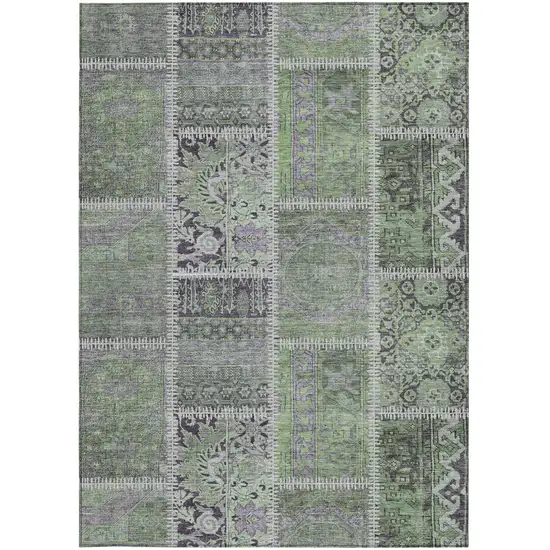 Green And Charcoal Patchwork Washable Indoor Outdoor Area Rug Photo 4