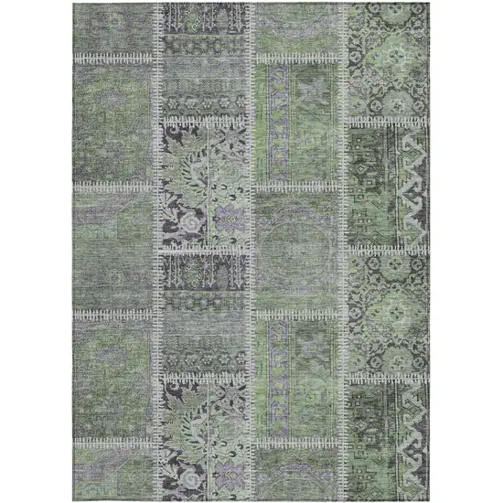 Green And Charcoal Patchwork Washable Indoor Outdoor Area Rug Photo 4