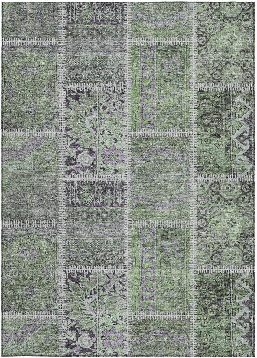Green And Charcoal Patchwork Washable Indoor Outdoor Area Rug Photo 3