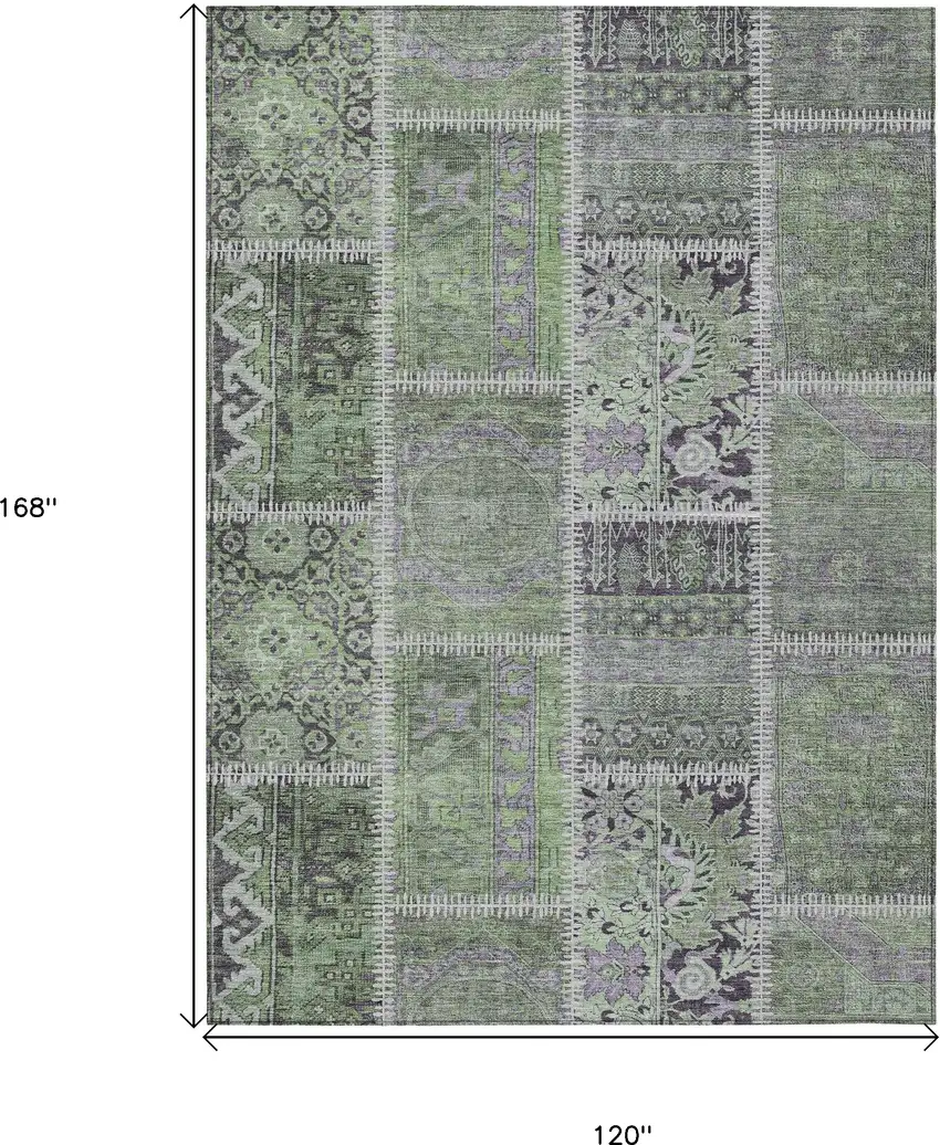 Green And Charcoal Patchwork Washable Indoor Outdoor Area Rug Photo 8