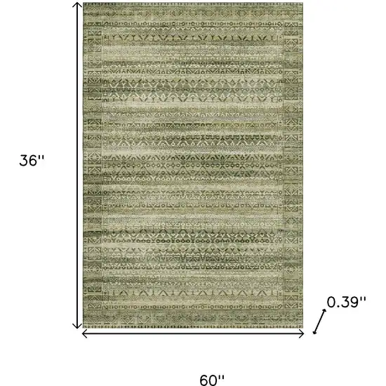 Green And Charcoal Striped Washable Area Rug With UV Protection Photo 9